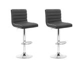 Set of 2 Gas lift Bar Stools Swivel Kitchen Chairs PU Leather Chrome Grey